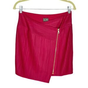 New Cusp Neiman Marcus‎ Pink Leather Strip Stretch Asymmetric Zip Mini Skirt XS